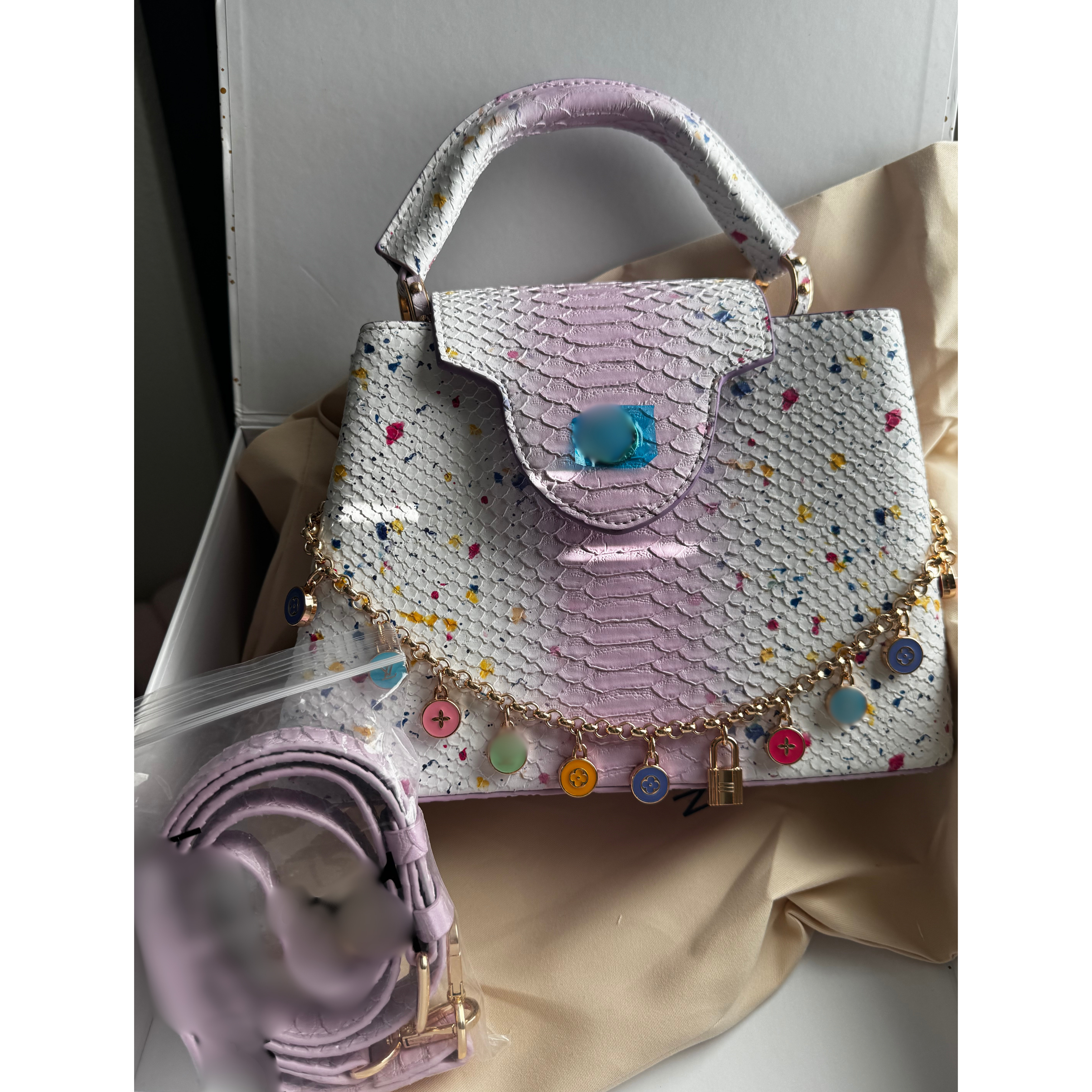 L multicolored snake handbag